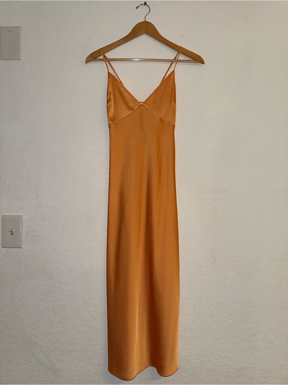 Abercrombie & Fitch Satin Slip Maxi Dress in Golden Orange